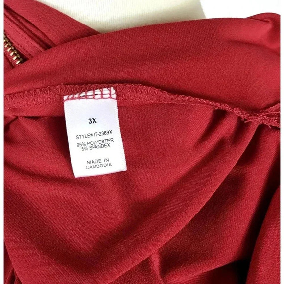 Women's Red Tunic Top Zenana Outfitters 3X Gold 1/3 Zip Popover Ruched Stretchy - Picture 11 of 11